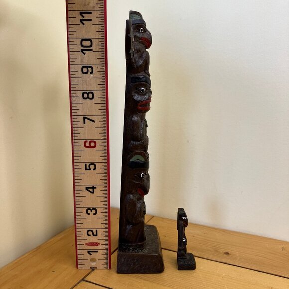 BOMA Haida Indigenous Art Totem Pole Figurine 11"+ Mini Totem Brown Resin Canada - Picture 2 of 9